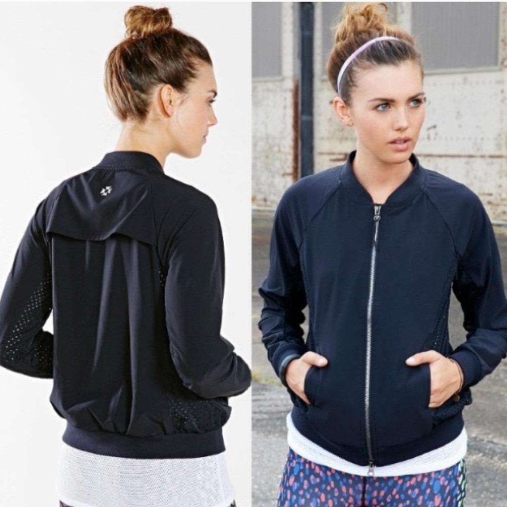 Without Walls M Medium Bomber Jacket Black Mesh Athletic Full Zip Lightweight
